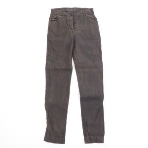 Rundholz Dip Womens Brown Linen Blend Button Fly Slim Leg Trousers Pants Small